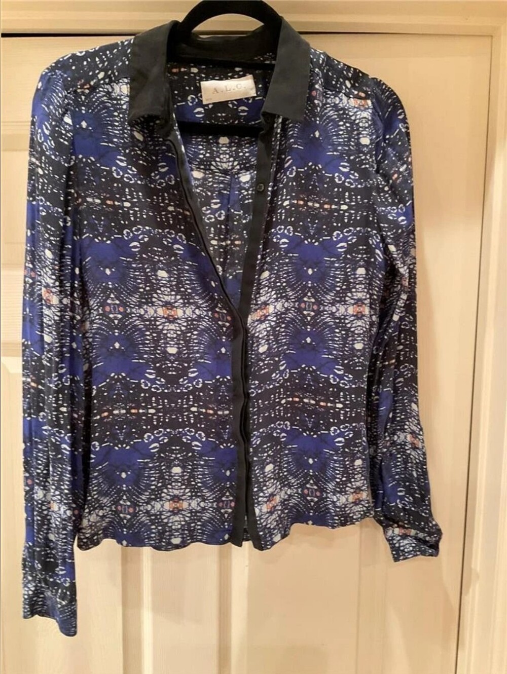 A.L.C. 100% Silk Maximalist Kaleidoscope Printed Button-Up Blouse Glam
